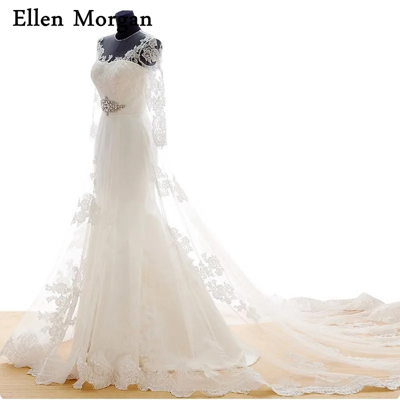 Русалка с длинным рукавом свадебные платья для девочек цвета слоновой кости Sheer