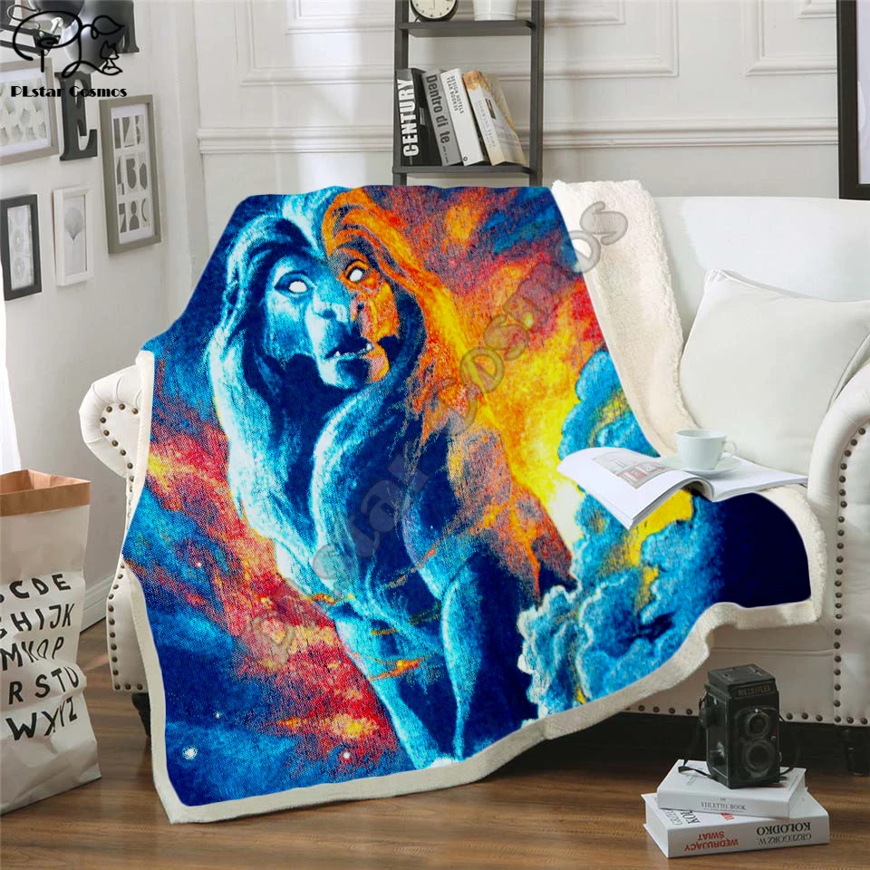 

Plstar Cosmos cute Cartoon Lion king funny character Blanket 3D print Sherpa Blanket on Bed Home Textiles Dreamlike style-6
