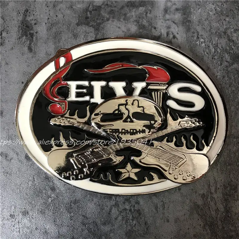 

Oval Silver Metal Belt Buckle Good Quality Skull Guitar Elvis Rock Buckles Fit 4cm Wide Belt Men,Women Jeans,Clothes accessories
