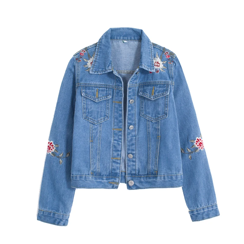 

Korean Style Autumn Embroidered Short Denim Jacket For Female Slim Long Sleeve Denim Jacket Fashionable Casual All-match Jacket