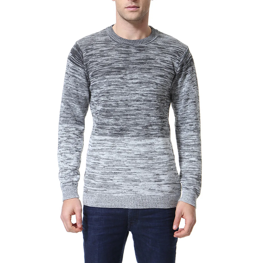 Grey Sweater Модные мужские пуловеры с градиентом, свитер, повседневная мужская с круглым вырезом, вязаный облегающий свитер для милых, осенне-зимний M-2XL - Цвет: Grey Sweater