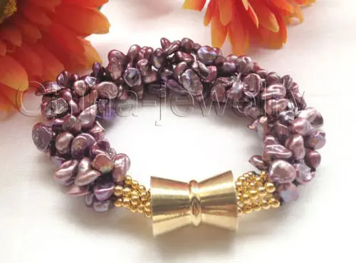 

Beautiful 8" 8mm 5row purple red baroque keshi reborn freshwater pearl bracelet e SHIPPING 5.25