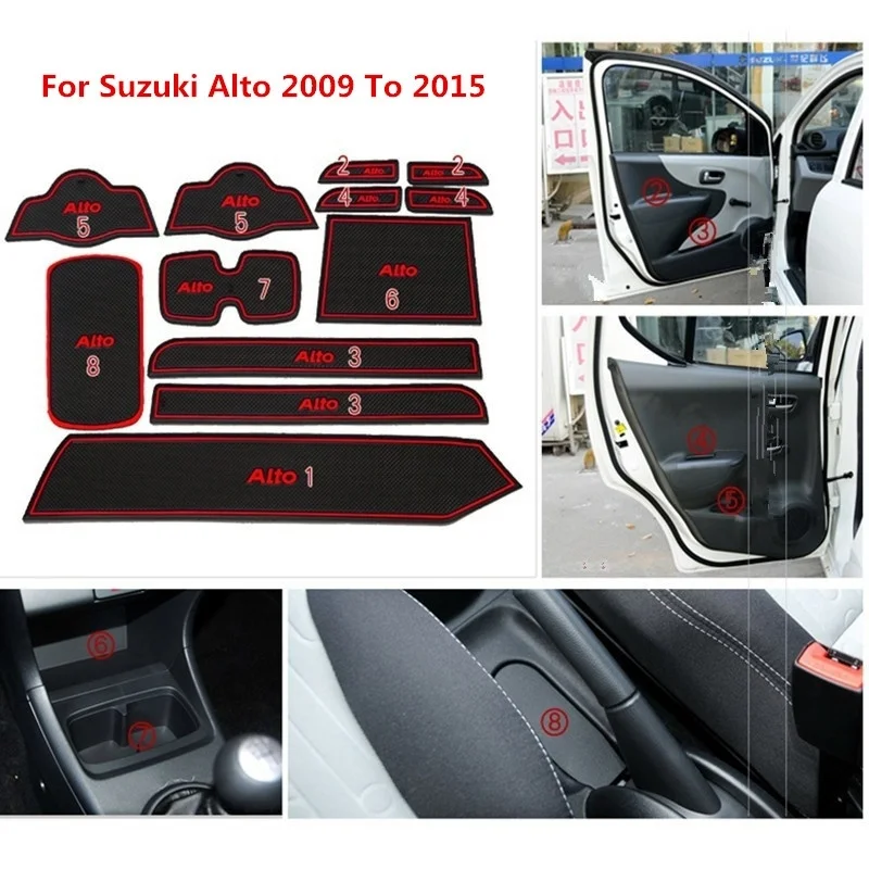 

Car Door Groove Mat Rubber Car-cup Mat Non-slip Mat Armrest pad Fit For Suzuki Alto 2009 To 2015 Car Accessories 12pcs Per Set