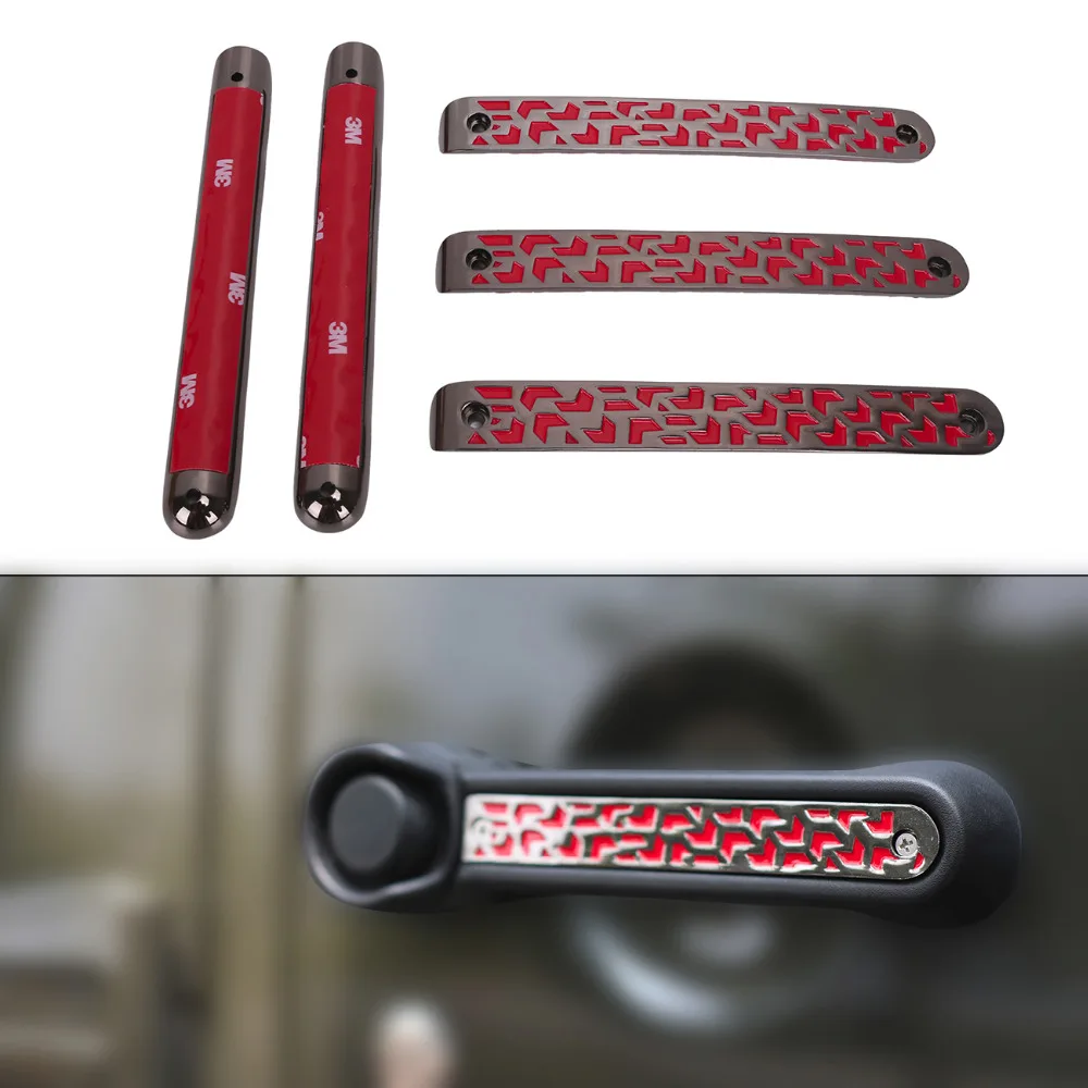 5PC/Set Aluminum Car Exterior Red Door Grab Handle Cover For Jeep Wrangler JK 2/4 Door 2007 2016