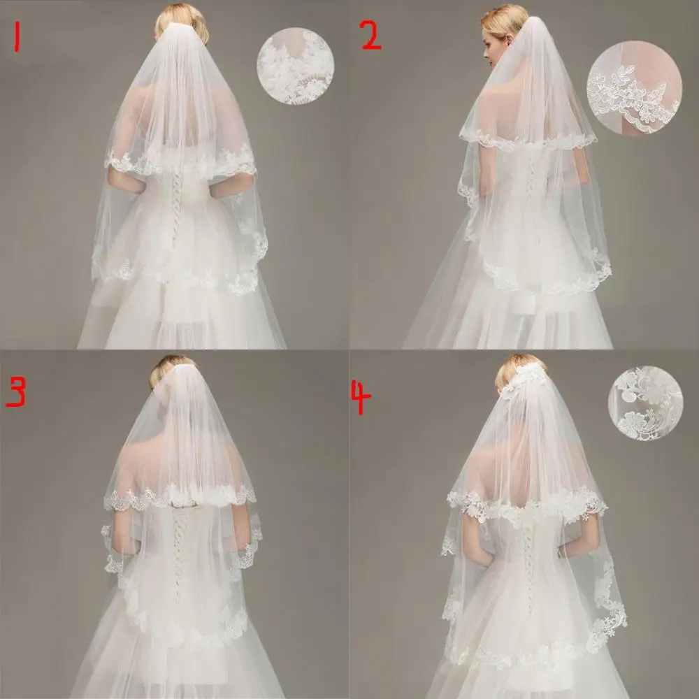 Two Layers Lace Edge Elbow Wedding Veil With Comb Short Bridal Veil White Ivory voile mariage Bride Wedding Accessories