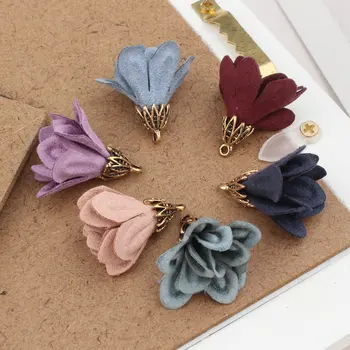 

New Design 50pcs/lot Alloy Flowers Caps decoration Colorful Handmade Suede tassel Florals Diy Jewelry Necklace/Bags pendants
