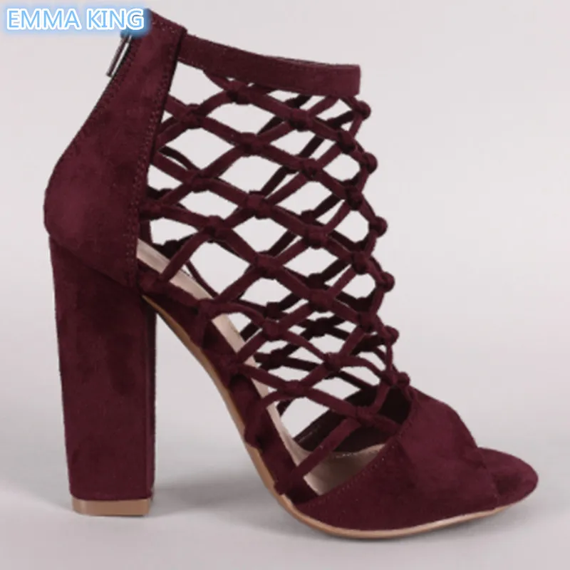 Anudada Mujer Cierre Sólido Zapatos Cremallera Picture As Peep Las Mujeres Tacón De Color Toe Gamuza Silueta Grueso Enjaulado Envuelto Con p5af5qFzc