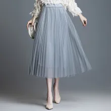 1610 летняя Корейская стильная миди плиссированная юбка для женщин с высокой талией трапециевидная Тюлевая юбка для взрослых Элегантный Эластичный Талия черный розовый