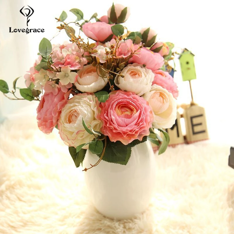 

Lovegrace Wedding Bouquet Artificial Bridal Bride Brooch Bouquets Handmade Vintage Rustic Style Satin Roses DIY Wedding Flower