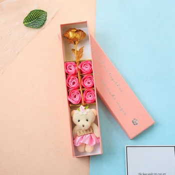 

Gold Foil Rose Soap Flower Bear Valentine's Day Gift Box Festive Party Supplies Artificial Decorations Dried Flowers