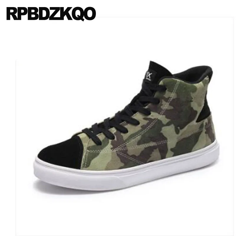 Schuhe Frühling Grün Turnschuhe Berühmte Männer Marke 11 Haut Größe Kuh Trainer Top Lace 47 Skate Tarnung Hohe Leinwand Up Runway Große Wildleder U1PdqwUCx