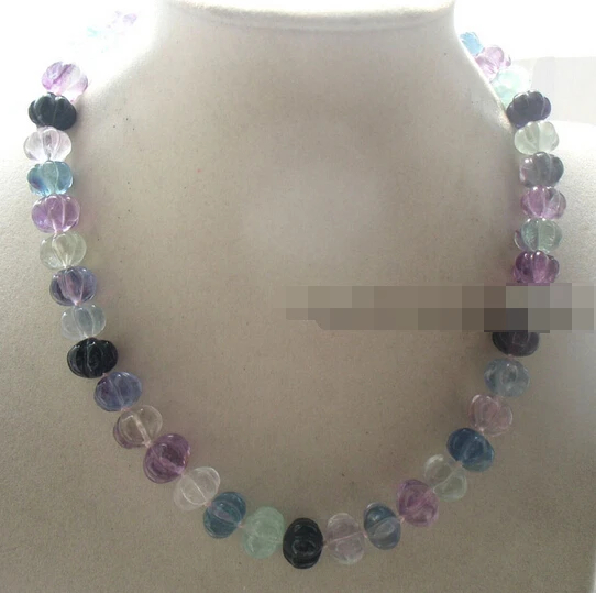 

huij 004903 flourite pumpkin 8*12mm necklace 17" nature