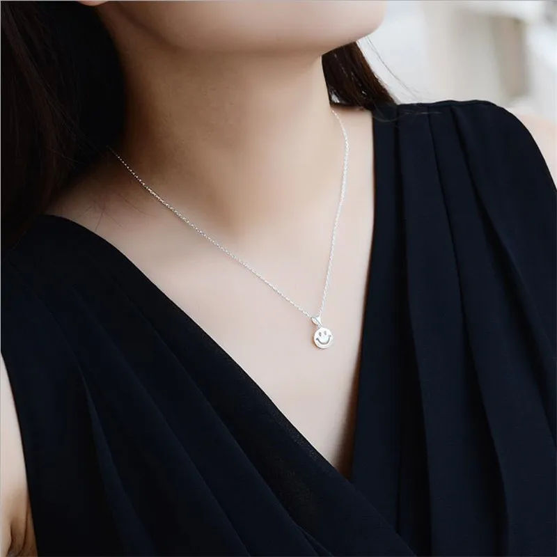 

LUKENI Cute Smile Face Pendants Necklace For Women Jewelry New Fashion 925 Sterling Silver Clavicle Necklace For Girl Birthday