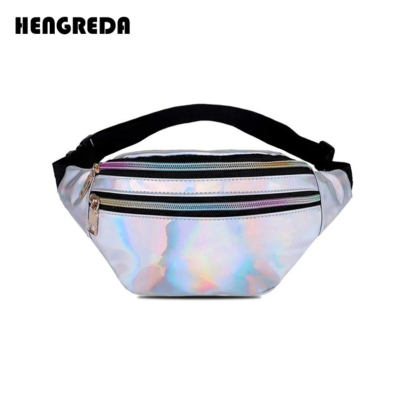 Sliver Hengreda голографические поясные сумки женские розовые серебряные поясные сумки Женская поясная сумка черные геометрические поясные сумки лазерная нагрудная сумка для телефона - Цвет: Sliver