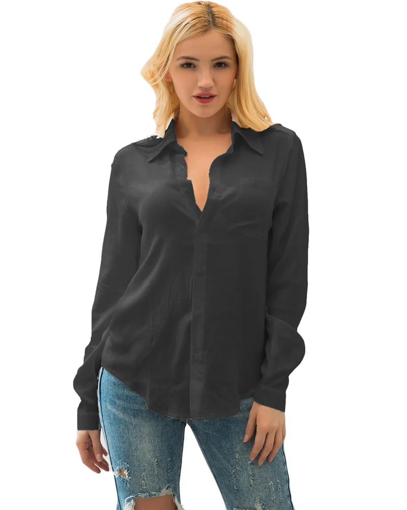 Fashion Long Sleeve Woman blouse White shirt Ladies Pocket Shirt Women Casual Tops Plus Size Elegant Female White Blouse XXL