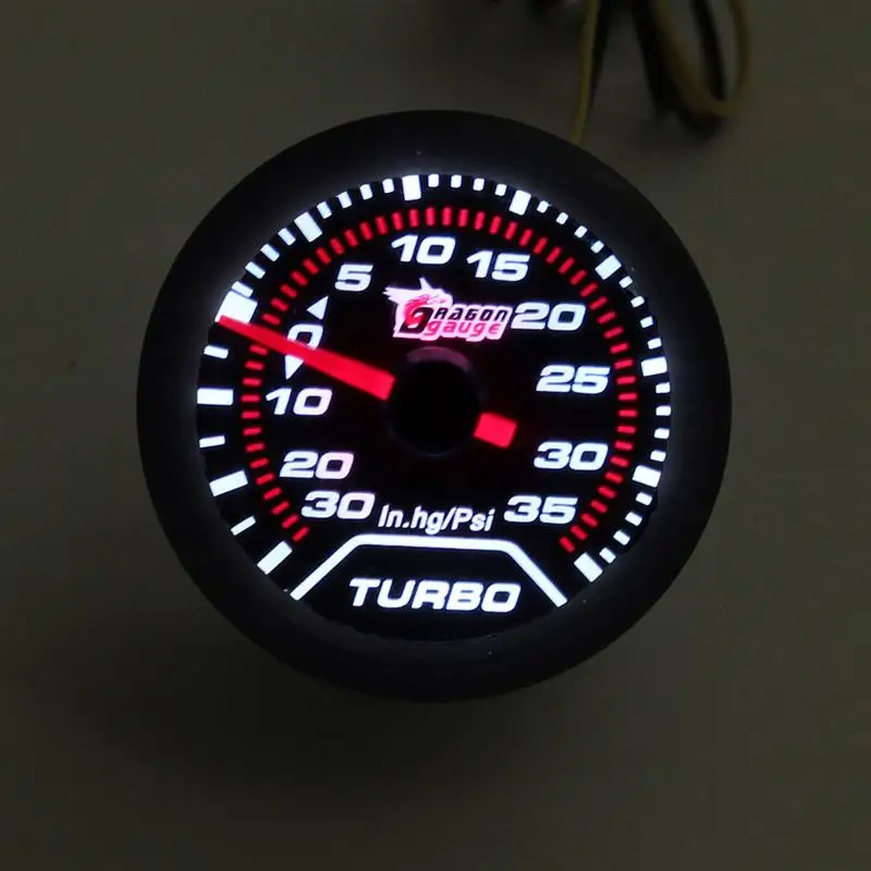 DRAGON GAUGE 52mm 35 PSI Turbo Boost Gauge Mechanical Smoke Lens White