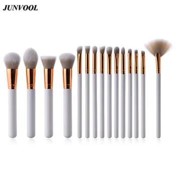 

15PCS Cosmetic Fan Brush Makeup Lip Eyebrows Eyelashes Eyes Sets Kits Tools Concealer Professional White Gold Make Up Brushes