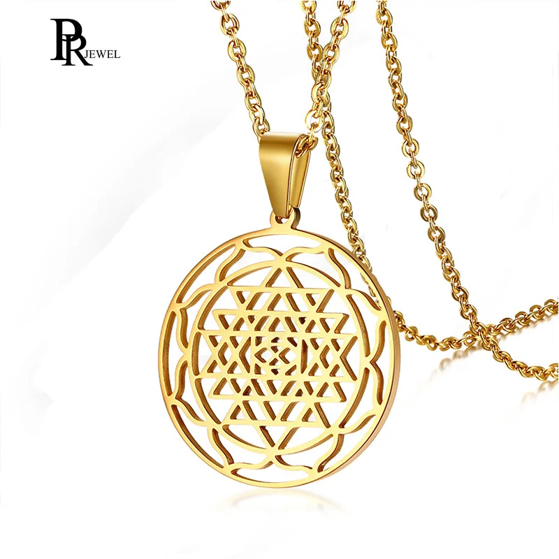 Ожерелье с подвеской Shri Chakra Yantra для женщин и мужчин ретро кулон из нержавеющей