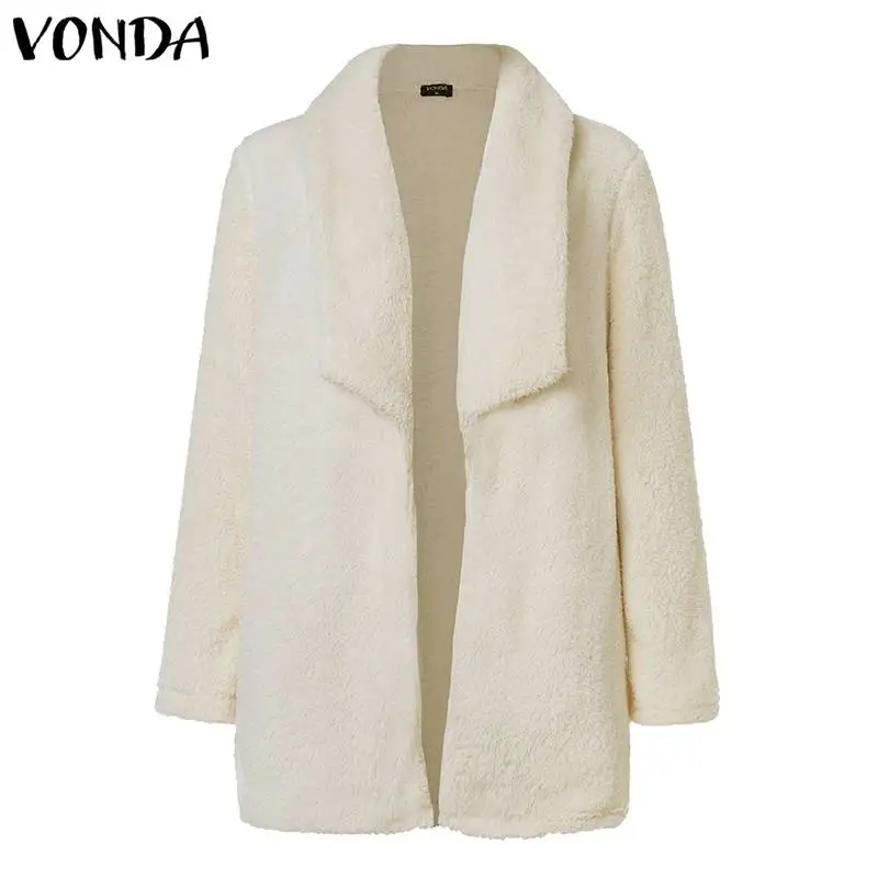 

VONDA Women 2019 Autumn Winter Coat Warm Faux Fur Jackets Long Sleeve Outwear Casual Streetwear Shaggy Fluffy Cardigan Plus Size