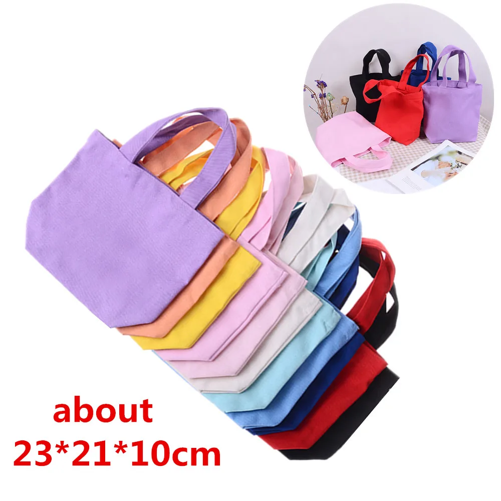 Solid Color Canvas Handbag Shopping Bag Women Girl Portable Lunch Bag Picnic Pouch Storage Tote Women Bag 23*21*10cm Solid Color Canvas Handbag Shopping Bag Women Girl Portable Lunch Bag Picnic Pouch Storage Tote Women Bag 23*21*10cm