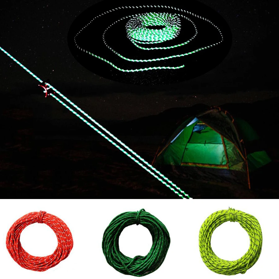 

15m Luminous Outdoor Camping Tent Awning Reflective Rope Runners Guy Reflective Line Cord Paracord Parachute 50 feet Equipment
