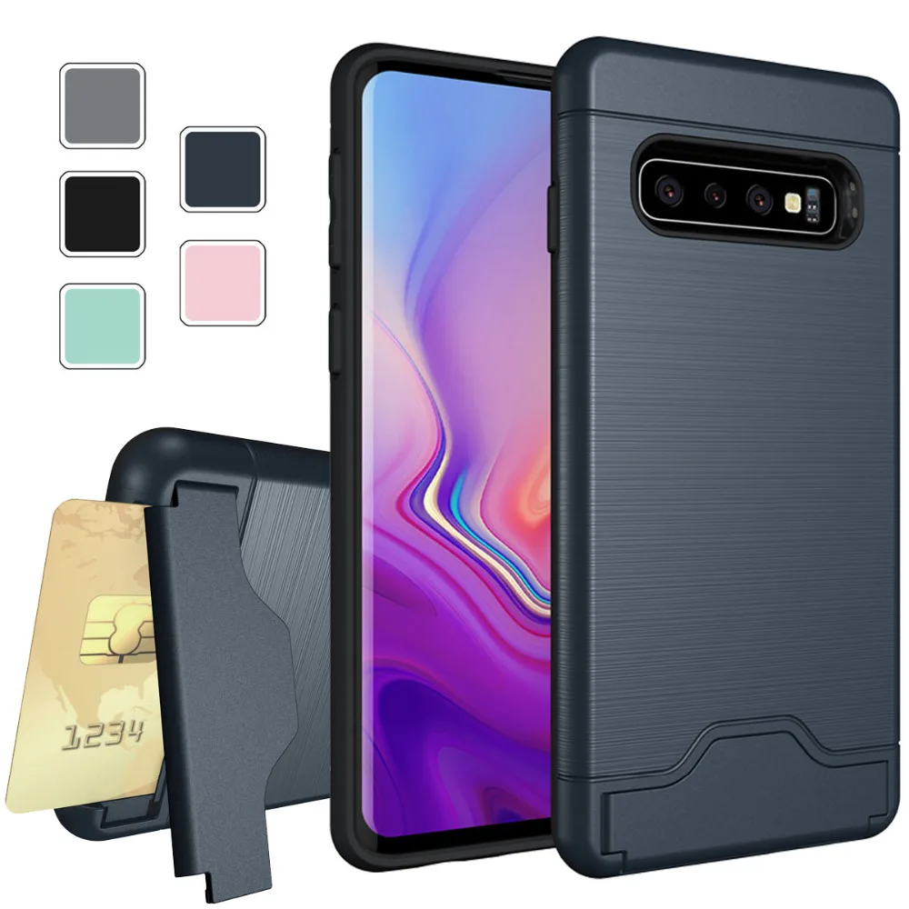 For Samsung Galaxy S10 Plus Case New Slim Shockproof Hidden Credit Card Holder Pocket Kickstand TPU Phone Cover | Мобильные телефоны