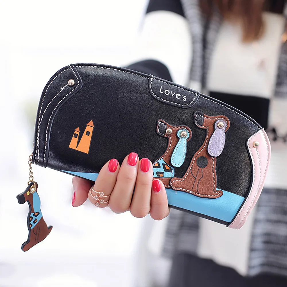 Мультяшная собака кошельки Женская сумочка сумка дизайнерский кожаный кошелек известный бренд женский кошелек на цепочке