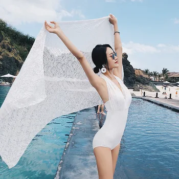 

New Sexy One Piece Swimsuit Strappy biquini High Waist Swimwear Women cut out Bodysuit White Lace Bathing Suits Monokinis