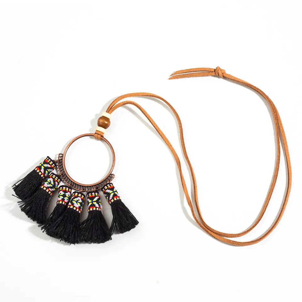 Массивное ожерелье, богемное этническое длинное ожерелье-чокер с бахромой, большая круглая подвеска, ожерелье, деревянные бусы, подарок - Окраска металла: N010058BB