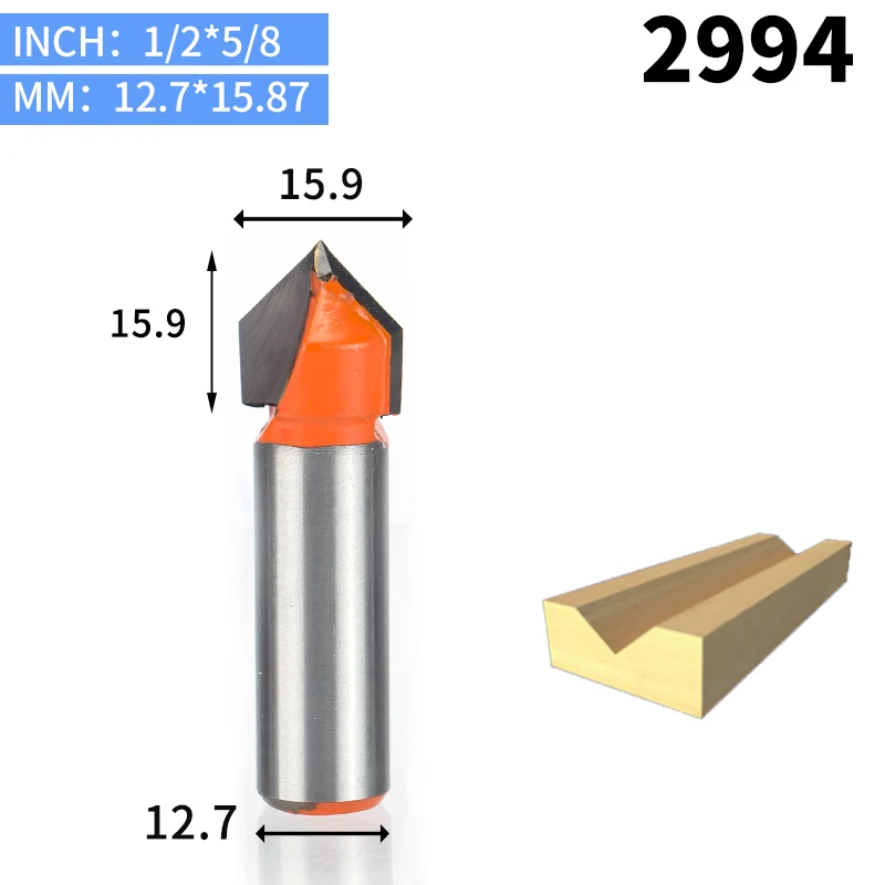 HUHAO 1 шт. 1/" хвостовик двойной фреза для отделки кромки биты для дерева 90 градусов V тип долбежный резак Вольфрам деревообрабатывающий резной инструмент - Длина режущей кромки: 2994