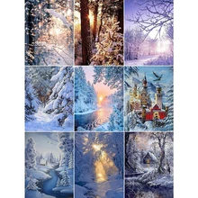 Diamante quadrado completo bordado venda inverno paisagem diamante mosaico neve cenário pintura diamante ponto cruz strass