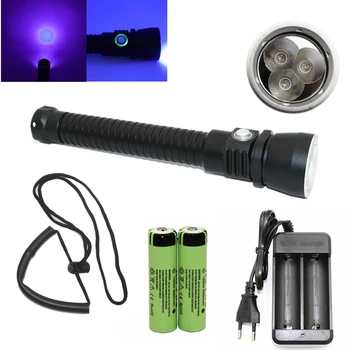 

UV Flashlight 3x Ultraviolet Light Diving Light Underwater UV Torch + 18650 Battery + Charger for find scorpion Cash Detection