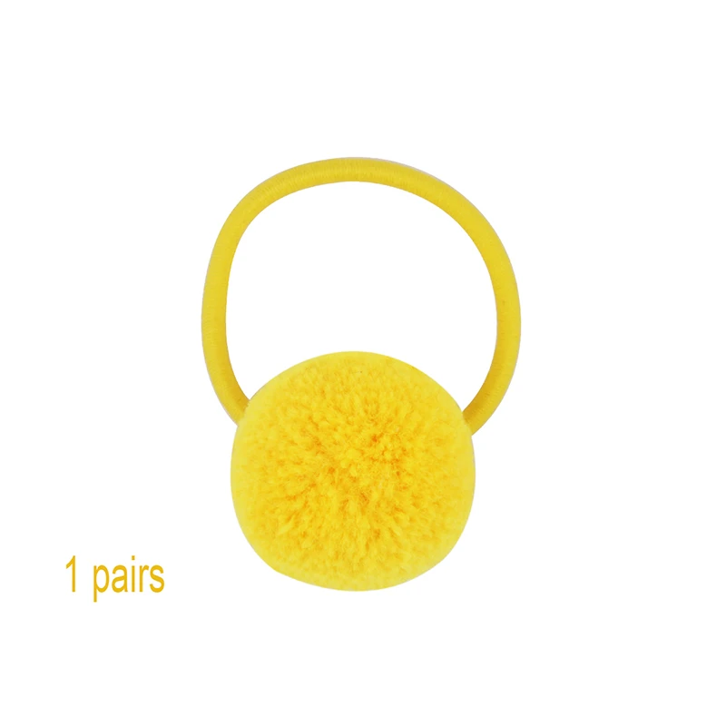 1 Pairs Pompoms Rubber Bands Hair Ties Ponytail Holders for Baby Girls Kids Elastic Bands Hair Ring Rope Hair Accessories - Цвет: 1 pair yellow