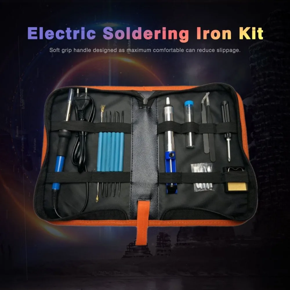

220V 60W Adjustable Temperature Electric Soldering Iron Kit Portable Welding Repair Tool Ceramic Heater Tweezers Solder Wire NEW