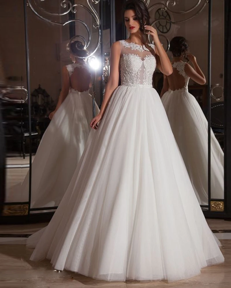 

Brautkleid O-neck Ball Gown Wedding Dress Open Back Vestido de Noiva Boho Luxury Abiti da Sposa Ivory Appliques Suknia Slubna