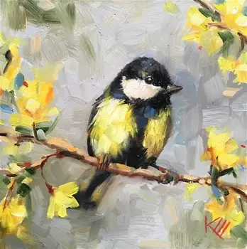 

Hand Painted modern animal art original bird oil painting with heavy texture