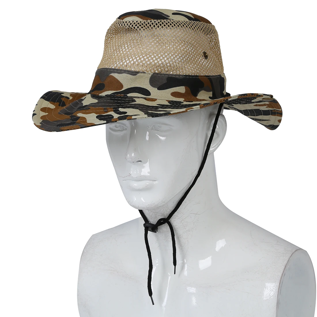 Мужская кепка с широкими полями коричневого и черного цвета с камуфляжной сеткой для рыбалки и пеших прогулок