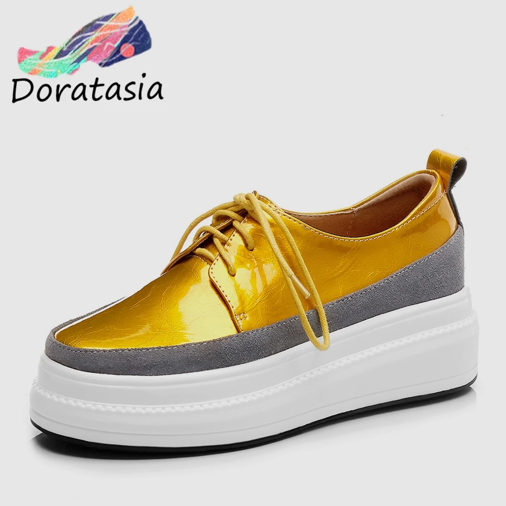 

DORATASIA Brand Design Genuine Cow Leather Flat Platform Shoes Woman Flats Lace Up 3 Colors INS Hot Flats Woman Shoes Footwear