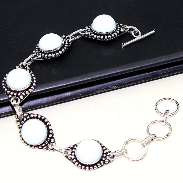 

White Opal Bracelet Silvers Overlay over Copper , 21cm, B0524