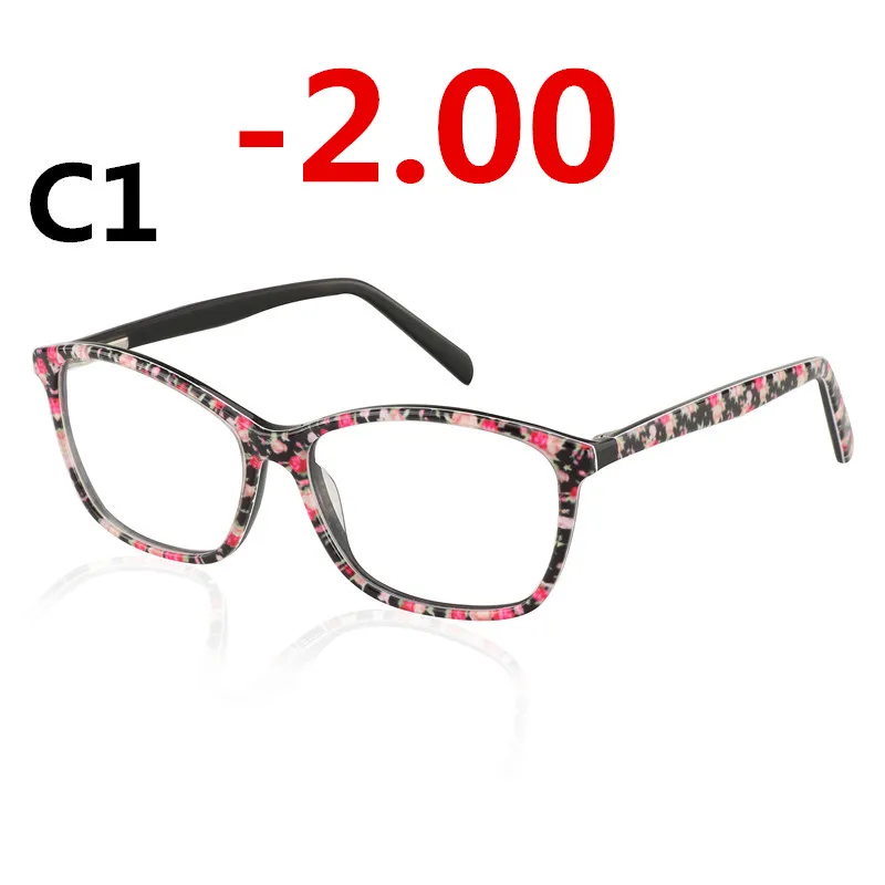 Ацетатные UV400 готовые солнечные фотохромные очки для близорукости, женские высококачественные оптические очки, оправа для очков по рецепту - Цвет оправы: C1 -2.00