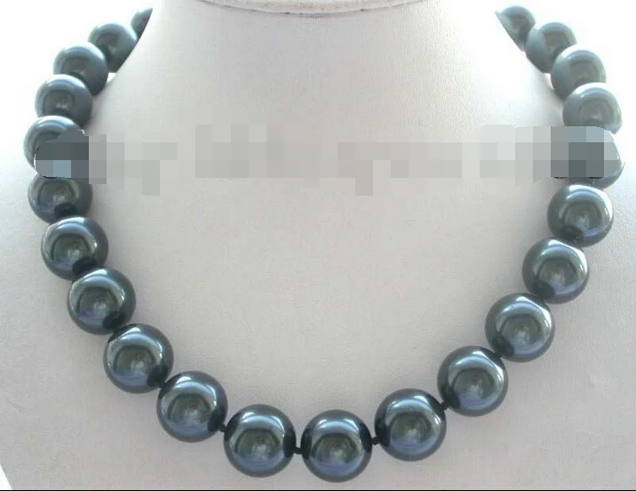 

song voge gem nanJ0221 Natural 16mm Tahiti Black Round Shell Pearl Necklace!