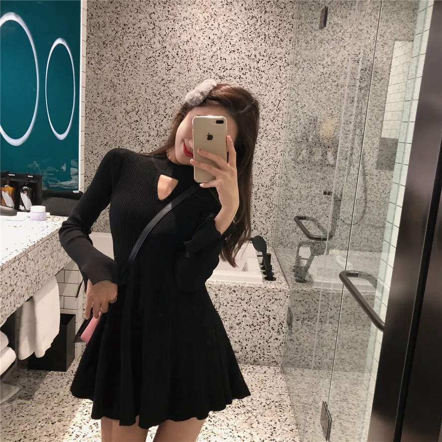 

long sleeve knitted mini dress women casual autumn winter sweater dress ladies sexy elegant ball gown mini dress women (R3371)