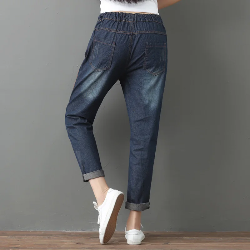 Женские джинсы в художественном стиле,,, повседневные свободные винтажные джинсовые штаны-шаровары с вышивкой, женские джинсы