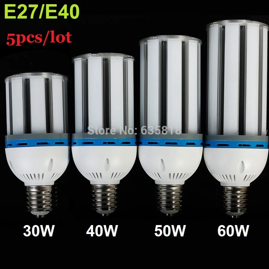 

5pcs/lot E27/E40 30W 40W 50W 60W LED Corn Plug Light Bulb Lamp Cylinder Horizontal 5730SMD AC85-265V Spotlight High Brightness