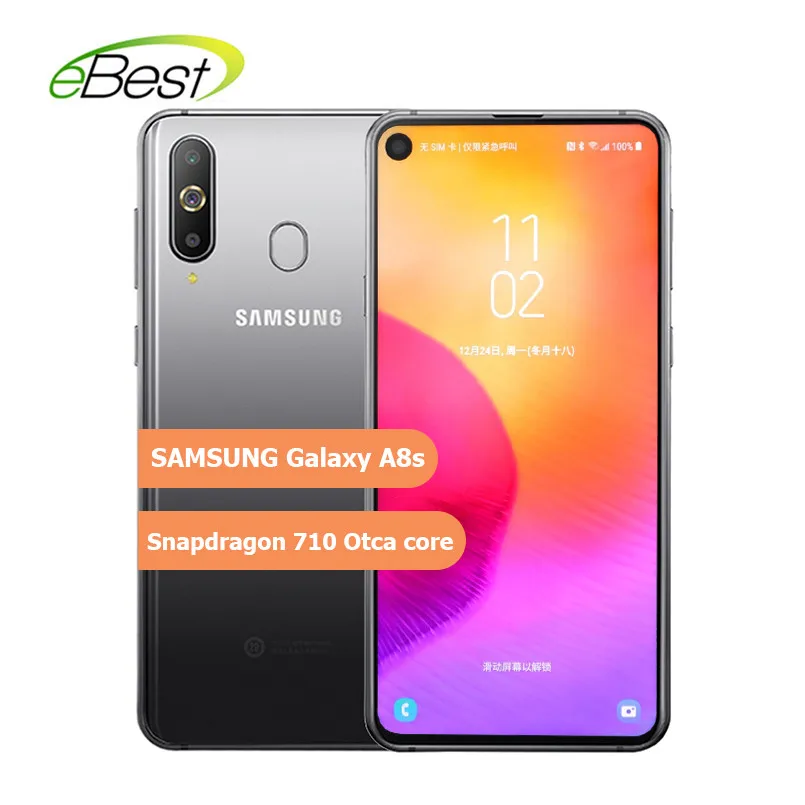 Samsung Galaxy A8s смартфон 6,4 дюймов FHD Snapdragon 710 Otca core 6/8 ГБ 128 Три задних камеры 3400 мАч NFC Android сотовый телефон