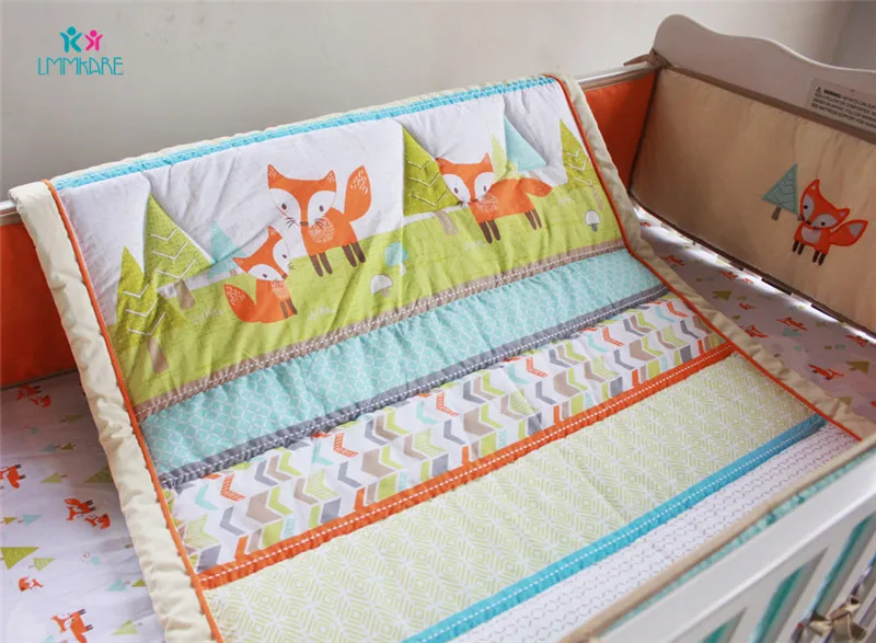 Комплект постельного белья для новорожденных, с вышитой лисой из мультфильма, для младенцев, простыня, одеяло, юбка, хлопок, детская кровать, бамперы, унисекс - Цвет: Quilt