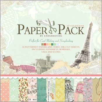 

ENO Greeting Scrapbooking Craft Paper Vintage Paris Eiffel Tower Scrapbook Paper Pack Travel 12"x12" Scrapbook Page Kit