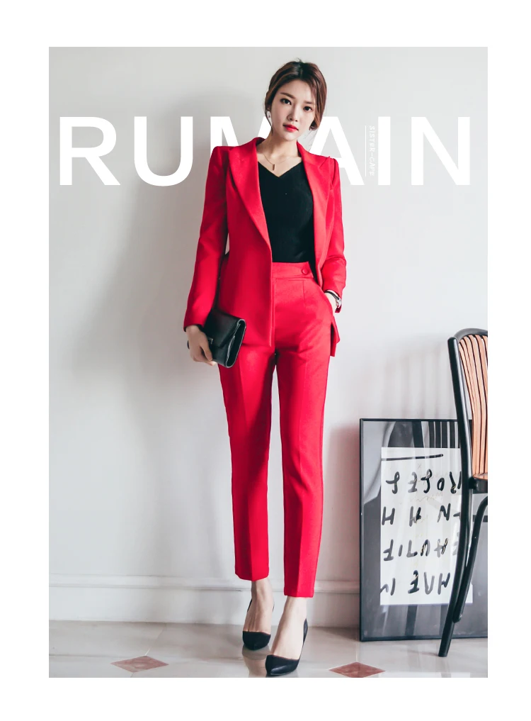  RED Women Casual Office Business Suits Formal Work Wear Sets Uniform Styles Elegant dress