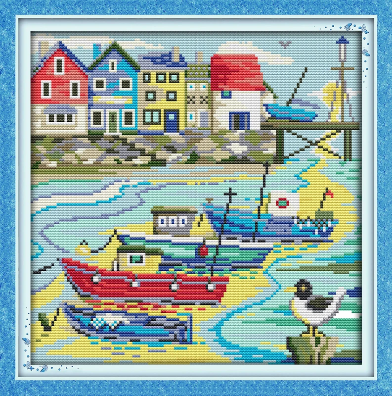 Love harbor cross stitch kit cartoon boat lanscape garden 14ct count canvas stitching embroidery DIY handmade needlework plus | Дом и сад