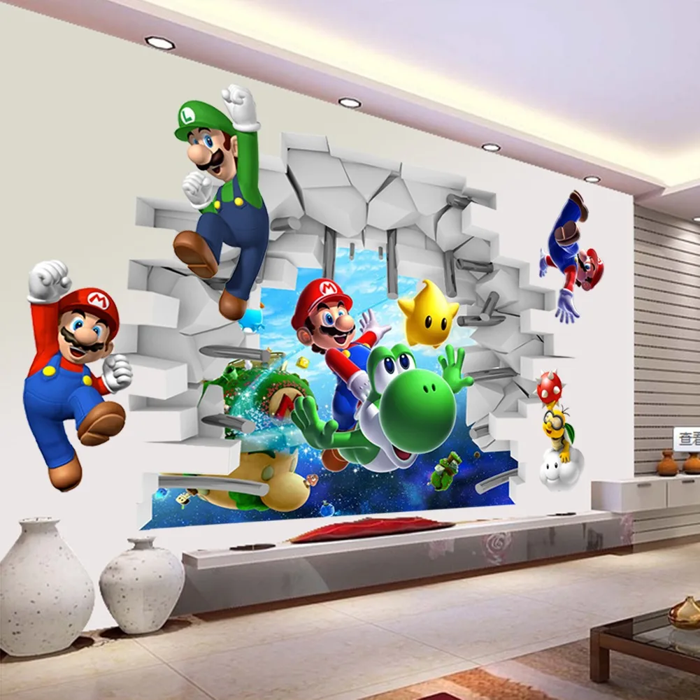 3D мультфильм Super Mario Bros искусство наклейки на стену наклейки Детская комната Декор Съемный